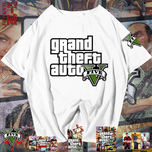 GTA侠盗游戏5周边猎车手纯棉短袖T恤衫男女休闲半袖夏季宽松衣服 - 封面