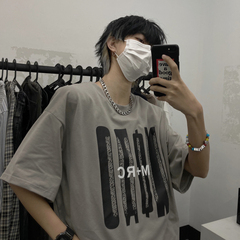 實價 INS同款潮流個性百搭字母印花寬鬆落肩短袖T恤上衣男女潮