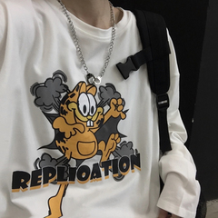 ~Spring 2021 ins retro cartoon print loose Long Sleeve T-Shirt Top for men and women