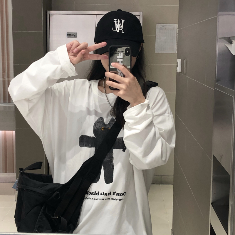 ~South Korea ins dark violence bear print loose Long Sleeve T-Shirt Top