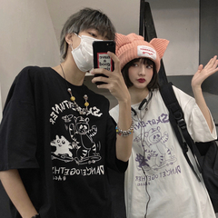 2021 Harajuku ins Retro Fun skateboard Tiger Print loose short sleeve T-shirt for men and women