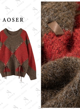 AOSER百搭时尚宽松慵懒风纯欲保暖圆领毛针织衫女装25118
