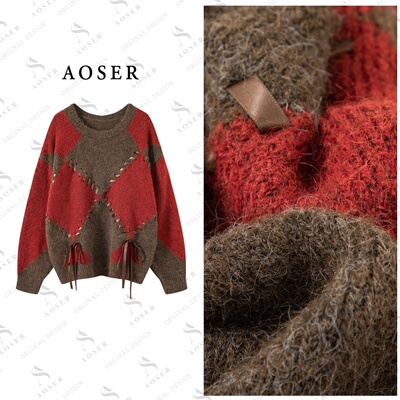 AOSER纯欲宽松保暖圆领针织衫