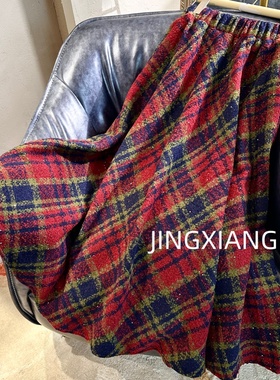 AOSER厚款小众时尚宽松显瘦百搭方格亮片半身裙日常慵懒风868