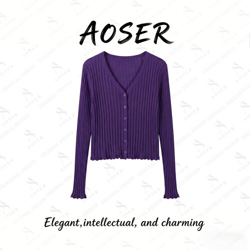 AOSER波浪边针织开衫女装C088