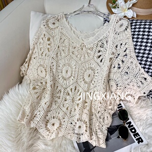 AOSER时尚 百搭潮流休闲镂空设计宽松女针织上衣9869