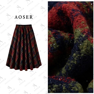 AOSER厚款 宽松显瘦百搭方格亮片半身裙日常慵懒风868 小众时尚