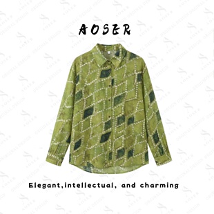 日常休闲风801 AOSER时尚 衬衫 长袖 宽松显瘦百搭印花显高女装