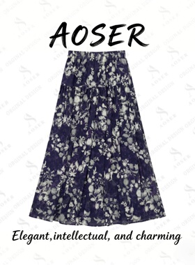 AOSER 时尚休闲复古显瘦碎花大摆半身裙日常百搭气质洋气宽松9890