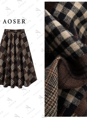 AOSER时尚宽松H型显瘦遮肉百搭方格半身裙休闲轻熟风XM805