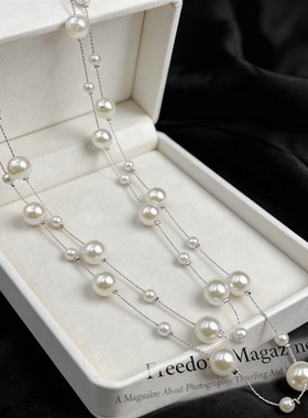AOSER 仿珍珠项链 春夏新款双层轻奢百搭长款挂脖项饰