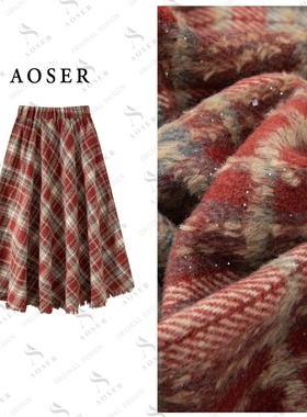 AOSER时尚宽松显瘦百搭氛围感千鸟格亮片半身裙日常休闲风1201