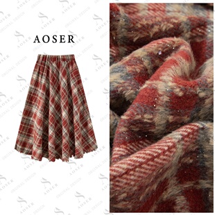 AOSER时尚 宽松显瘦百搭氛围感千鸟格亮片半身裙日常休闲风1201