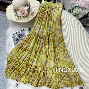 AOSER慵懒风大摆裙碎花高腰半身裙印花显瘦裙子A字显高女装 2603