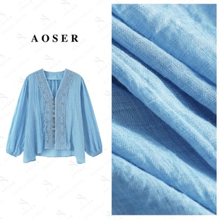 韩系慵懒风纯色衬衫 衬衫 女6807 深V领灯笼袖 AOSER春夏季