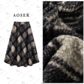 AOSER复古港风高腰黑白格子时尚 百搭女装 半身长裙秋冬半身裙910