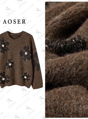 AOSER百搭时尚网红款宽松显瘦慵懒风套头款毛针织衫25131