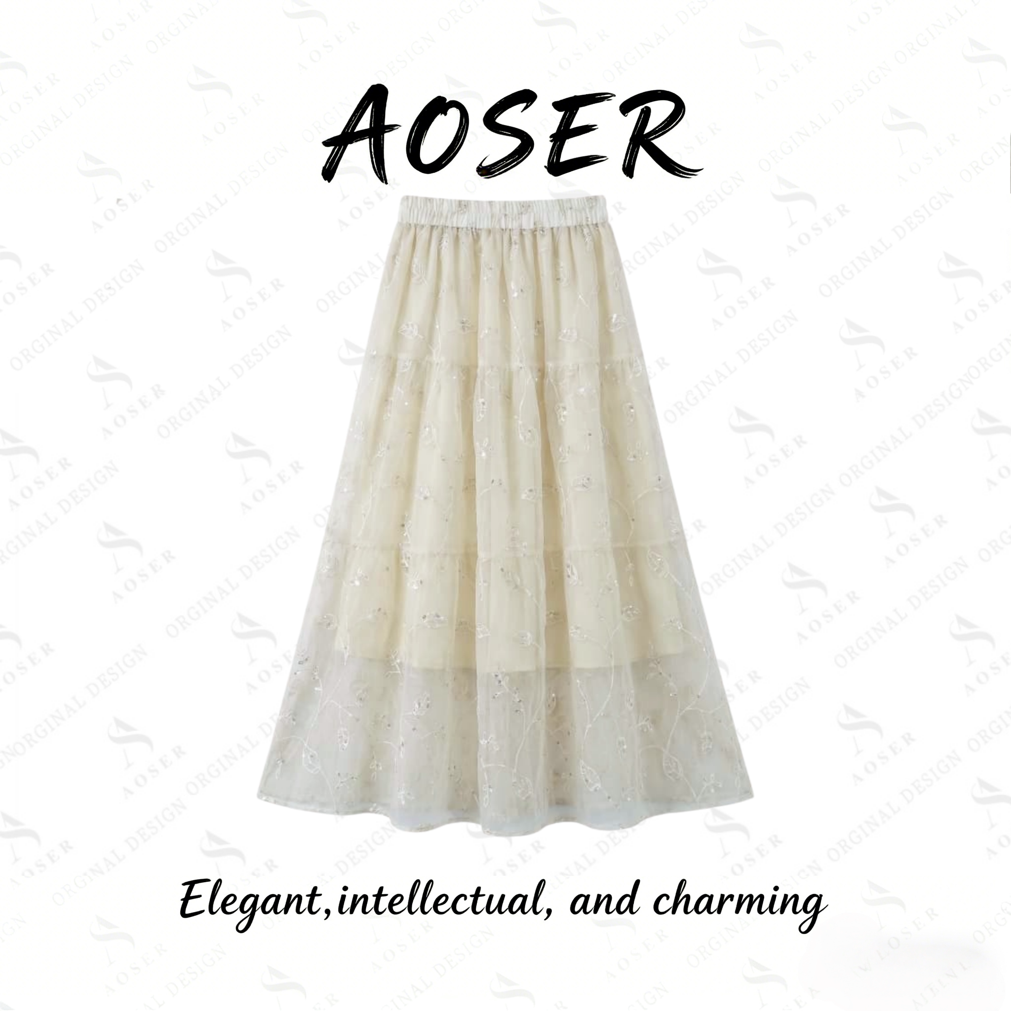 AOSER时尚气质休闲轻奢感显瘦百搭大摆A字女装半身裙9828