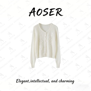 AOSER新款时尚气质百搭休闲显瘦复古韩版钩花针织开衫8253