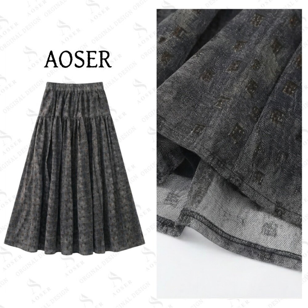 AOSER 宽松时尚显瘦原创设计百搭轻奢小烫金A字半身裙5008