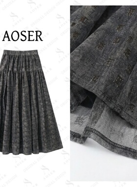 AOSER 宽松时尚显瘦原创设计百搭轻奢小烫金A字半身裙5008