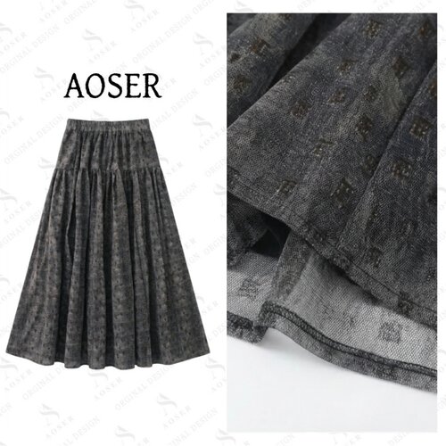 AOSER 宽松时尚显瘦原创设计百搭轻奢小烫金A字半身裙5008