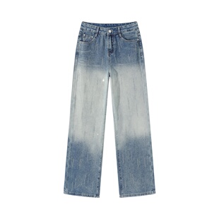 AOSER水洗高级感拼色设计休闲宽松港风复古磨破女装 6817 牛仔裤