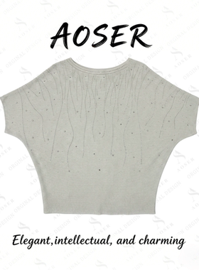 AOSER 纯欲风圆领修身显瘦短袖T恤气质百搭轻奢上衣烫钻7592-1
