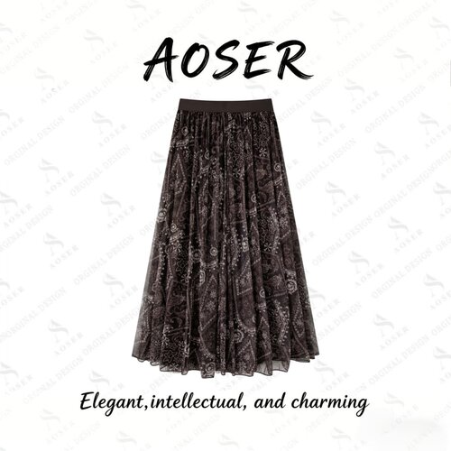 AOSER复古印花显瘦百搭半身裙