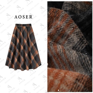 AOSER厚款格子A型老钱风半身裙时尚百搭潮流女装8663