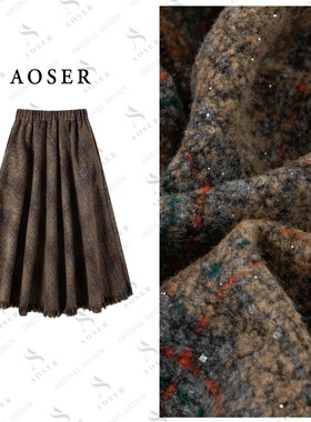 AOSER冬季复古时尚宽松显瘦高级感格子高腰半身裙女装823