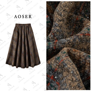 823 宽松显瘦高级感格子高腰半身裙女装 AOSER冬季 复古时尚