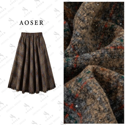 AOSER冬季复古时尚宽松显瘦高级感格子高腰半身裙女装823