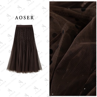 AOSER时尚 百搭宽松遮肉显瘦大摆波点A字百褶裙休闲轻熟风2901