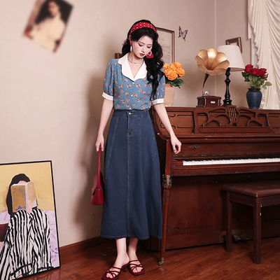 缤纷盛夏～复古港风花瓣大翻领碎花拼色夏季明媚感穿搭女衬衫上衣