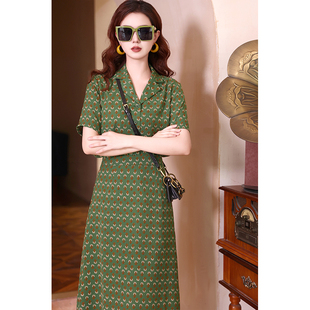 街巷~港风复古印花设计感款式衬衫+a字显瘦中长款半身裙套装女夏