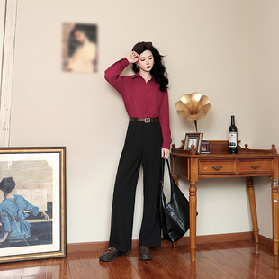 高腰直筒长裤 休闲舒适 复古宽松休闲遮肉显瘦休闲通勤OL职业女款
