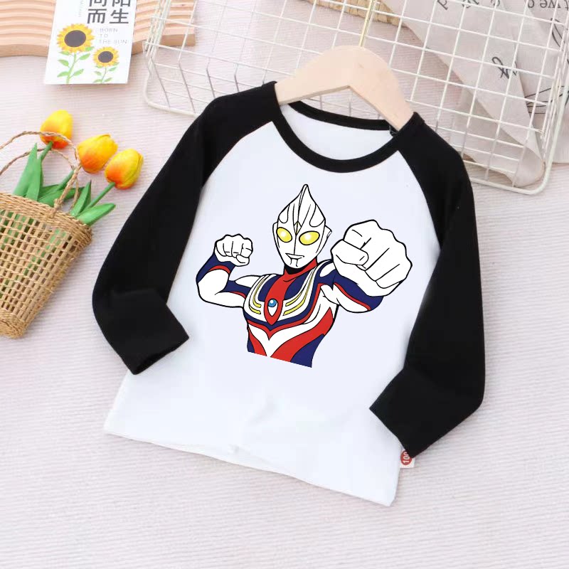 男童100纯棉长袖t恤2026新款打底衫儿童插肩撞色奥特曼上衣春秋款