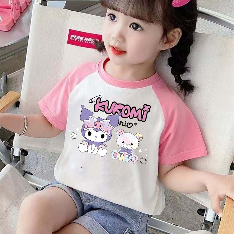 女童短袖T恤凉感夏款2026新款儿童库洛米100%纯棉印花半袖上衣