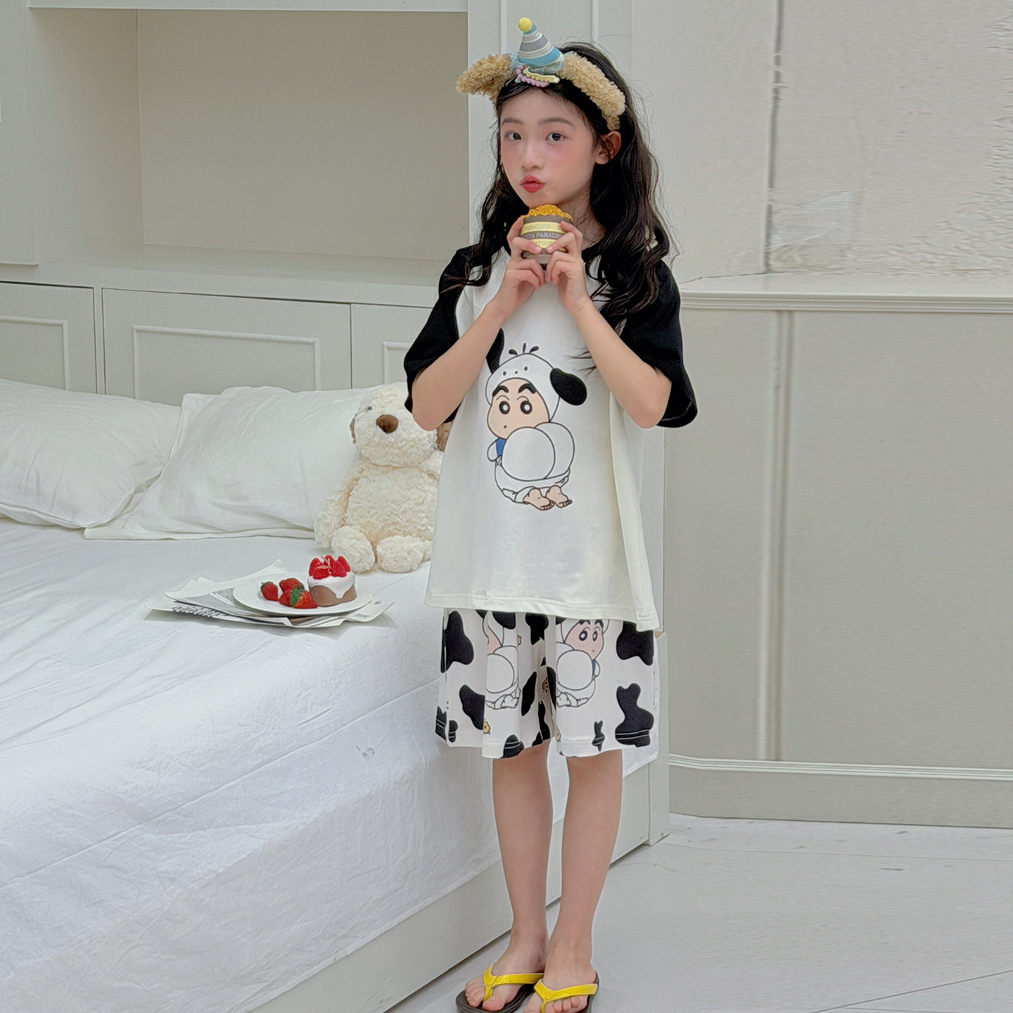 卡通可爱纯棉女童睡衣两件套女孩夏季短袖透气空调房家居服套装