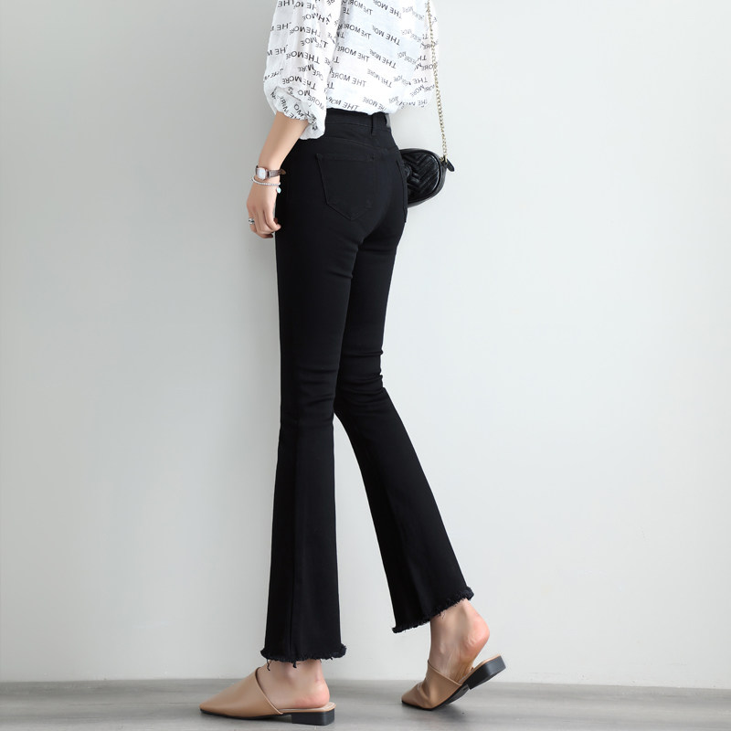 黑色微喇牛仔裤女九分2020年春秋新款高腰显瘦小个子八分喇叭裤女