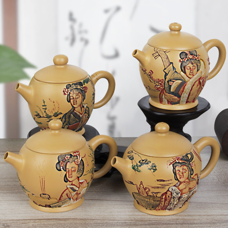 陶立方 台湾段泥手工壶紫砂人物浮雕泡茶壶功夫茶具家用泡茶器