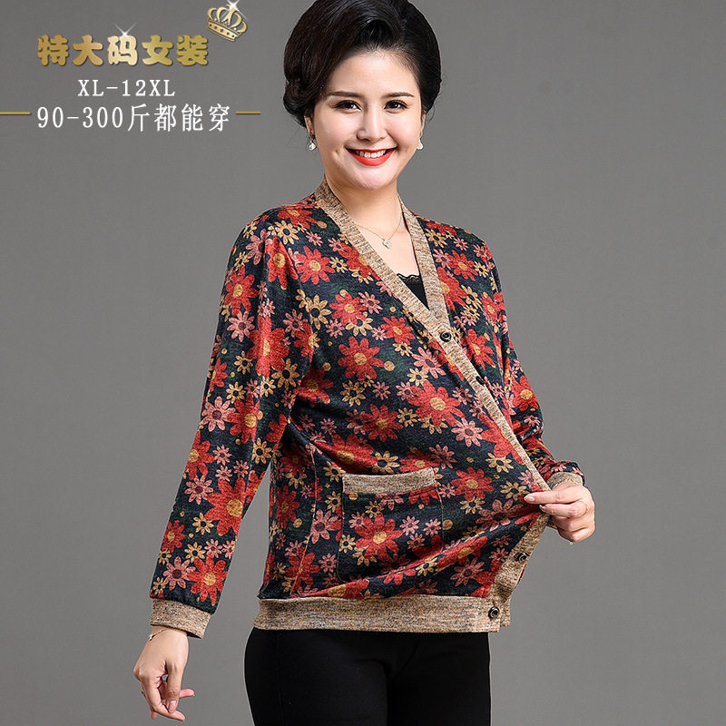 中老年人200斤加肥加大码春秋女胖妈妈老奶奶针织衫外套300斤上衣