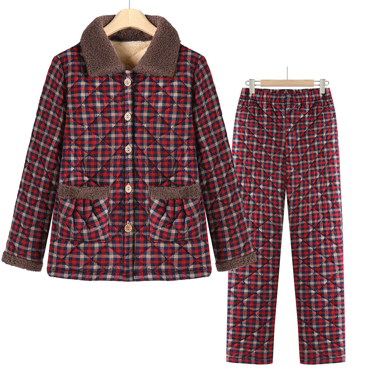 中老年女装冬装加绒棉衣棉裤两件套装妈妈装居家服200斤加肥加大