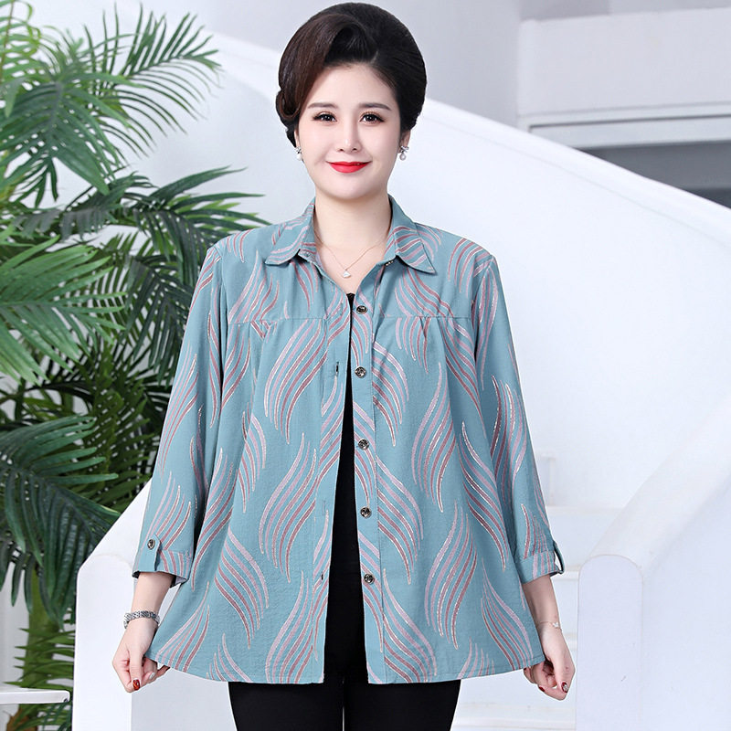 胖老太太加肥加大码200斤衬衫胖妈妈春夏装上衣时尚洋气宽松小衫