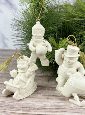 外贸出口陶瓷挂件白膜手绘可爱雪人造型家用工艺装饰品摆件