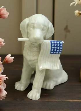 外贸陶瓷出口手绘半成品儿童生日礼物狗狗摆件家居装饰品