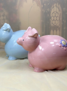 外贸出口陶瓷手绘动物存钱罐粉色蓝色小猪造型储蓄罐礼物装饰摆件