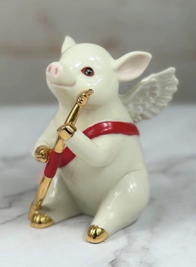 外贸陶瓷手绘描金白色爱神天使小猪摆件家居装饰品