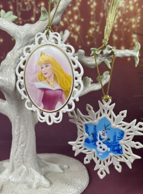 外贸陶瓷出口美国迪士尼雪花造型雪宝公主挂件圣诞节装饰品